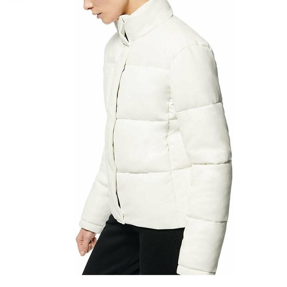 Marc New York Women's Faux-Leather Puffer Coat| Size Large | Color Ivory - Picture 3 of 4